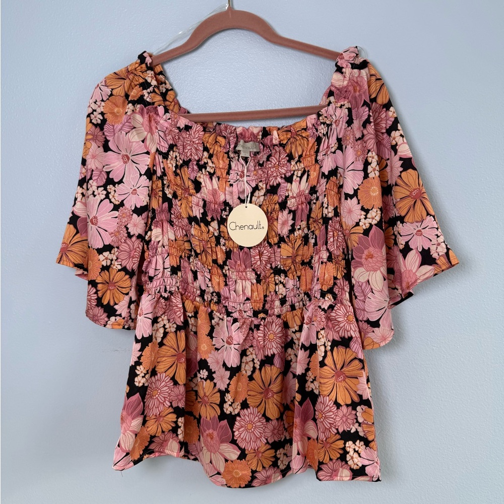 Chenault Pink & Orange Floral Off-Shoulder Blouse